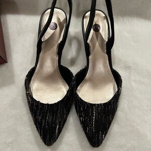 Dressbarn Black and Cream Women's Elsie Fabric Heels